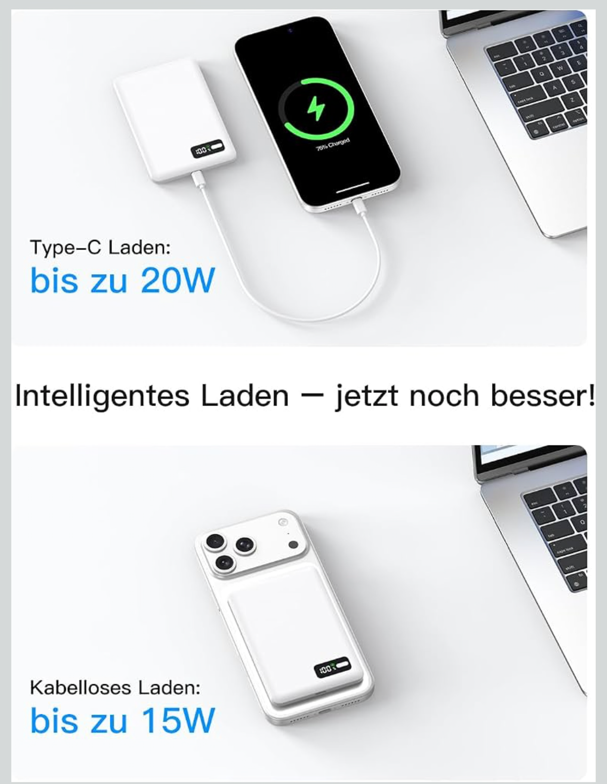 Bolvunes MagSafe-Powerbank 5.000 mAh mit Qi2 und Digitalanzeige